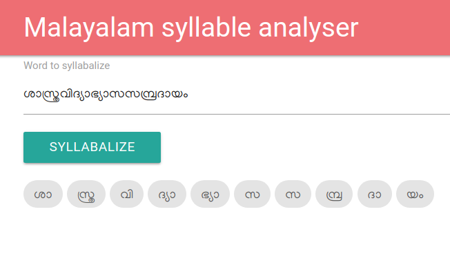 Malayalam syllable analyser